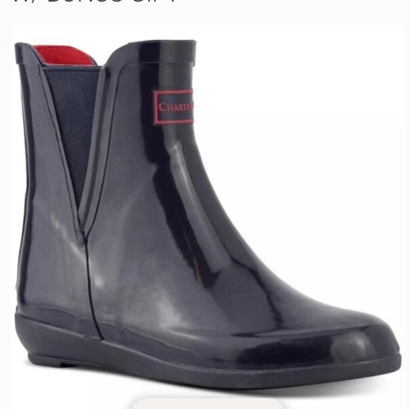 CHARTER CLUB Women Rain Boots Navy Pull-on Side Stretch Goring / NWOT / Sz. 6 - Picture 6 of 9